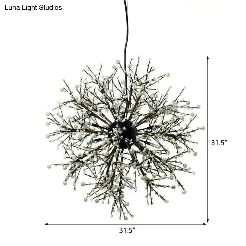 Lámpara de araña LED moderna: Lámpara colgante de techo de metal negro, 23,5"/31,5" de ancho, diseño dendrítico con perlas blancas/multicolores