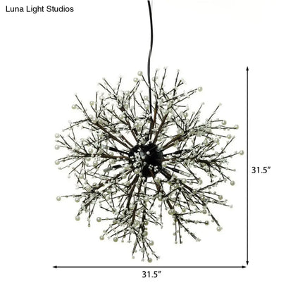 Lámpara de araña LED moderna: Lámpara colgante de techo de metal negro, 23,5"/31,5" de ancho, diseño dendrítico con perlas blancas/multicolores