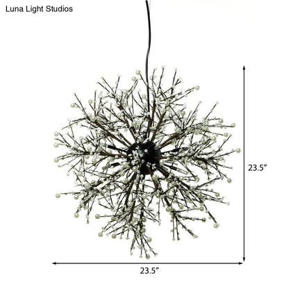 Lámpara de araña LED moderna: Lámpara colgante de techo de metal negro, 23,5"/31,5" de ancho, diseño dendrítico con perlas blancas/multicolores