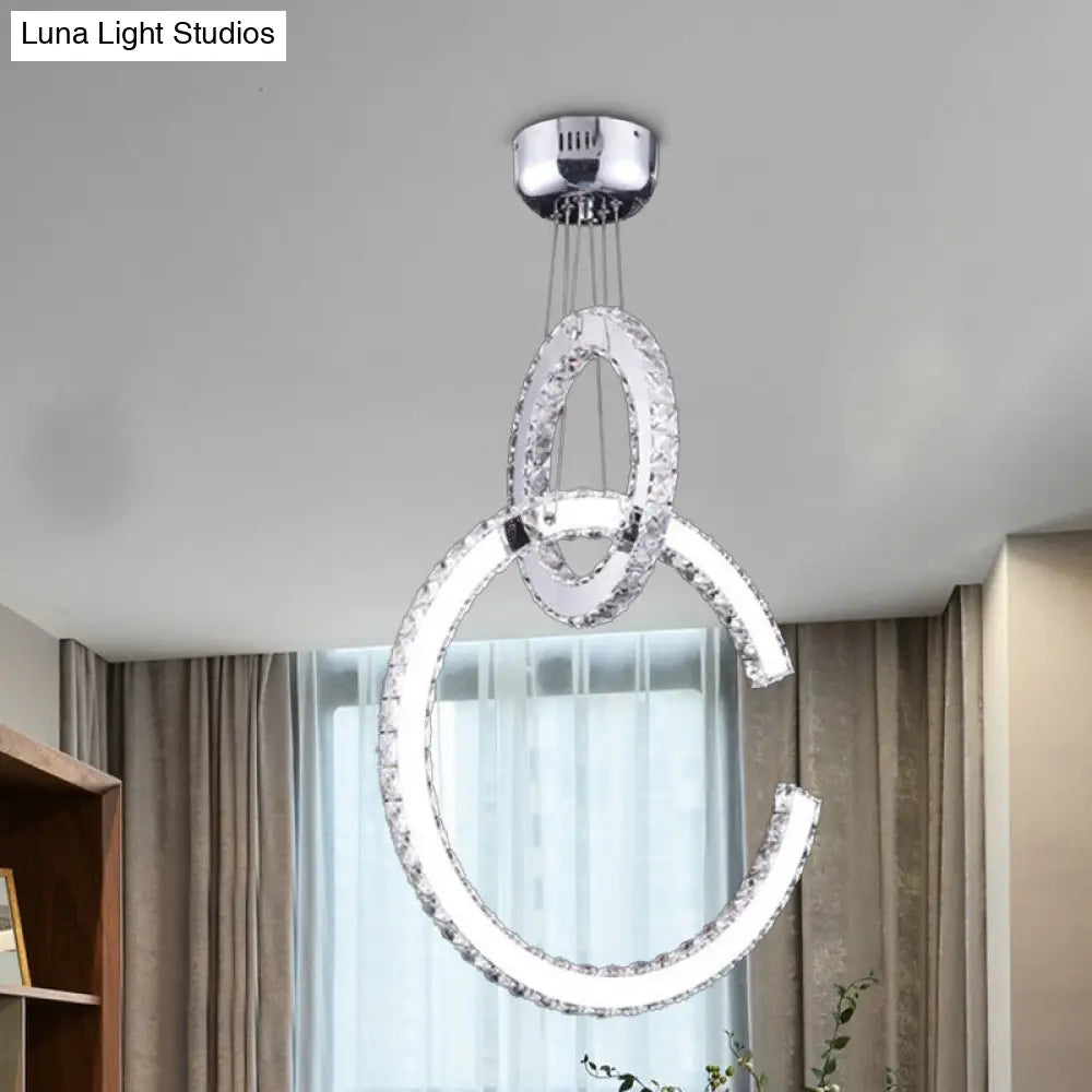 Lámpara de araña LED moderna para sala de estar: lámpara colgante cromada de 2 niveles con pantalla de cristal K9 biselado en luz cálida/blanca/3 colores.