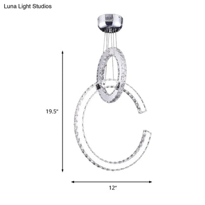 Lámpara de araña LED moderna para sala de estar: lámpara colgante cromada de 2 niveles con pantalla de cristal K9 biselado en luz cálida/blanca/3 colores.