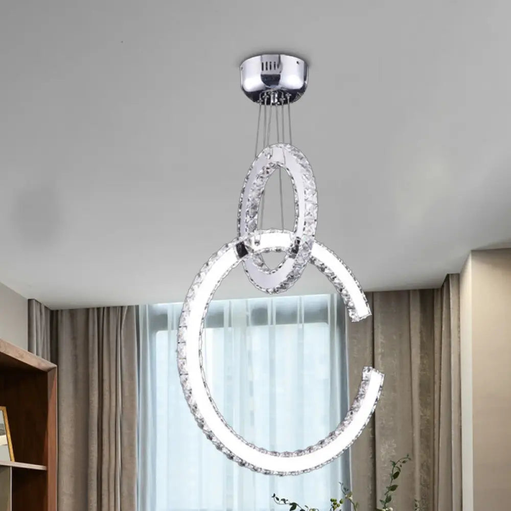 Lámpara de araña LED moderna para sala de estar: lámpara colgante cromada de 2 niveles con pantalla de cristal K9 biselado en luz cálida/blanca/3 colores.