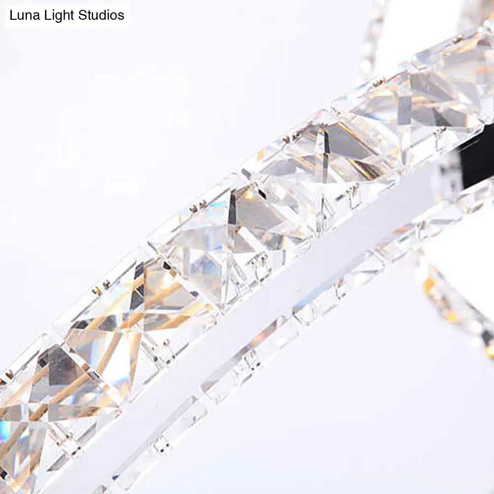 Lámpara de araña LED moderna para sala de estar: lámpara colgante cromada de 2 niveles con pantalla de cristal K9 biselado en luz cálida/blanca/3 colores.