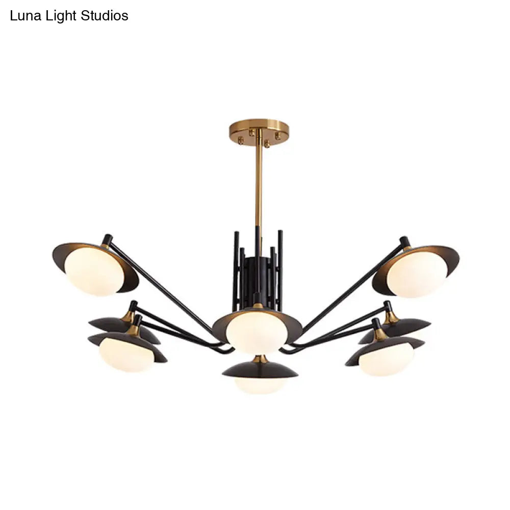 Lámpara colgante moderna LED tipo araña - Forma ovalada, cristal blanco esmerilado, 8 luces - Lámpara colgante negra/dorada