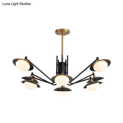 Lámpara colgante moderna LED tipo araña - Forma ovalada, cristal blanco esmerilado, 8 luces - Lámpara colgante negra/dorada