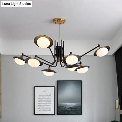 Lámpara colgante moderna LED tipo araña - Forma ovalada, cristal blanco esmerilado, 8 luces - Lámpara colgante negra/dorada