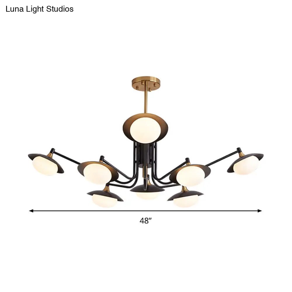 Lámpara colgante moderna LED tipo araña - Forma ovalada, cristal blanco esmerilado, 8 luces - Lámpara colgante negra/dorada