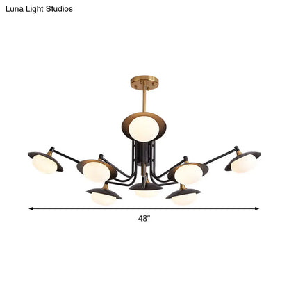 Lámpara colgante moderna LED tipo araña - Forma ovalada, cristal blanco esmerilado, 8 luces - Lámpara colgante negra/dorada