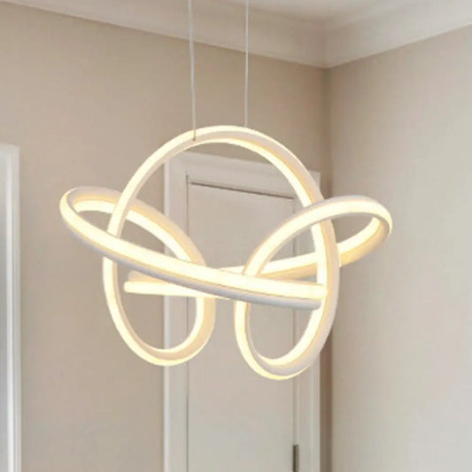 Lámpara de araña LED moderna: Diseño elegante y curvo, acrílico, luz colgante blanca/café para sala de estar