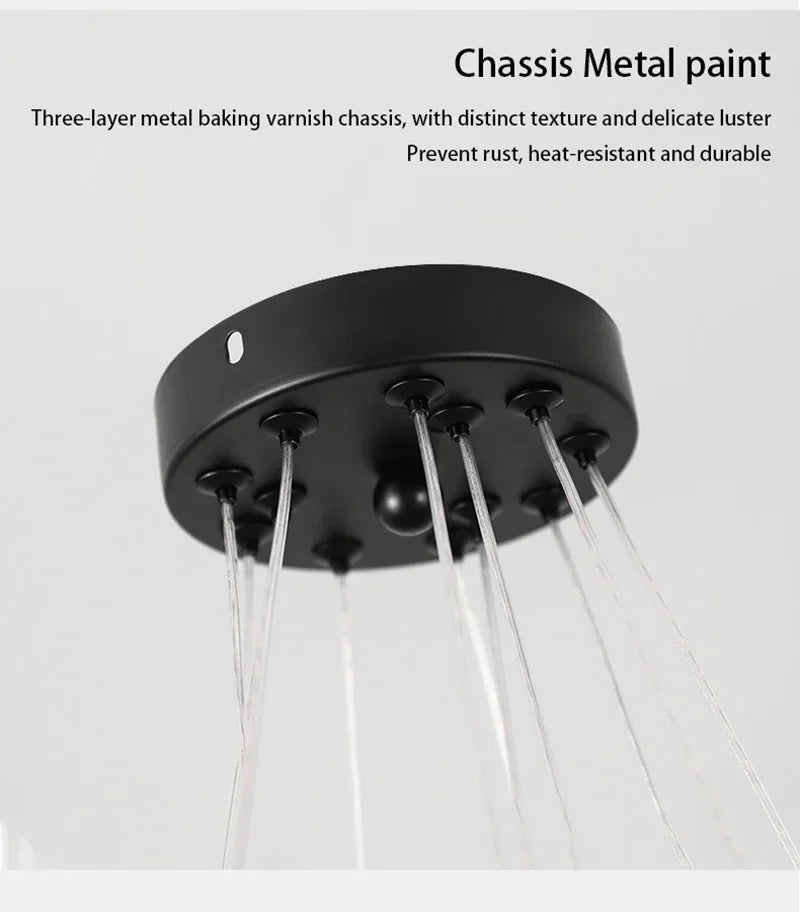 Black metal luxury led chandelier with three-layer baked enamel finish for living room lighting with e27 switch type