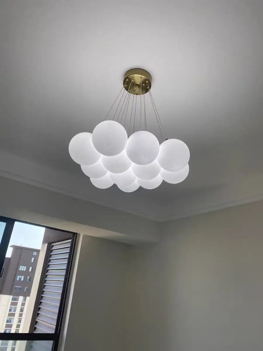 Modern luxury led cloud-shaped pendant light with milk white glass balls and brass ceiling mount for living room switch type
