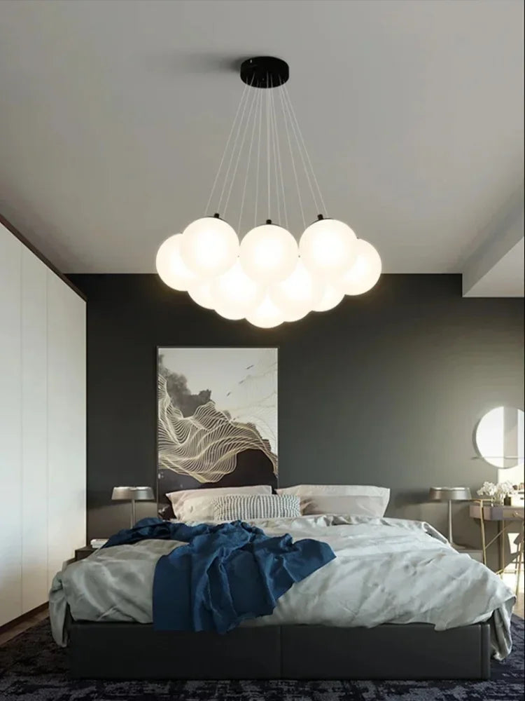 Modern cloud-shaped pendant lamp with frosted milk white glass spheres and luxury led bulbs for living room lighting decor