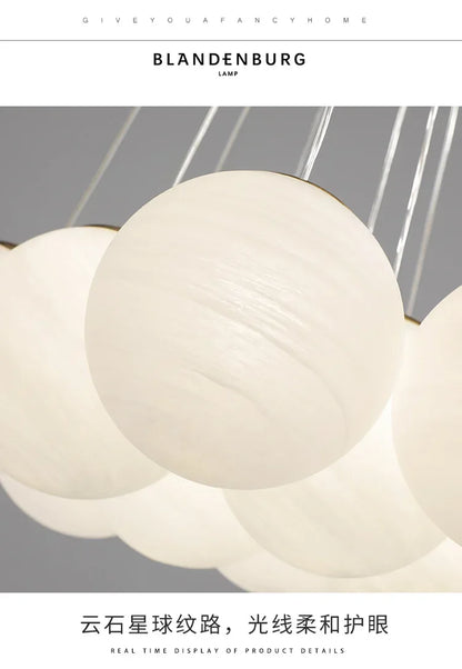 Off-white cloud-like milk white glass ball pendant lamp with matte finish and marbled texture for living room luxury led lighting with e27 switch type