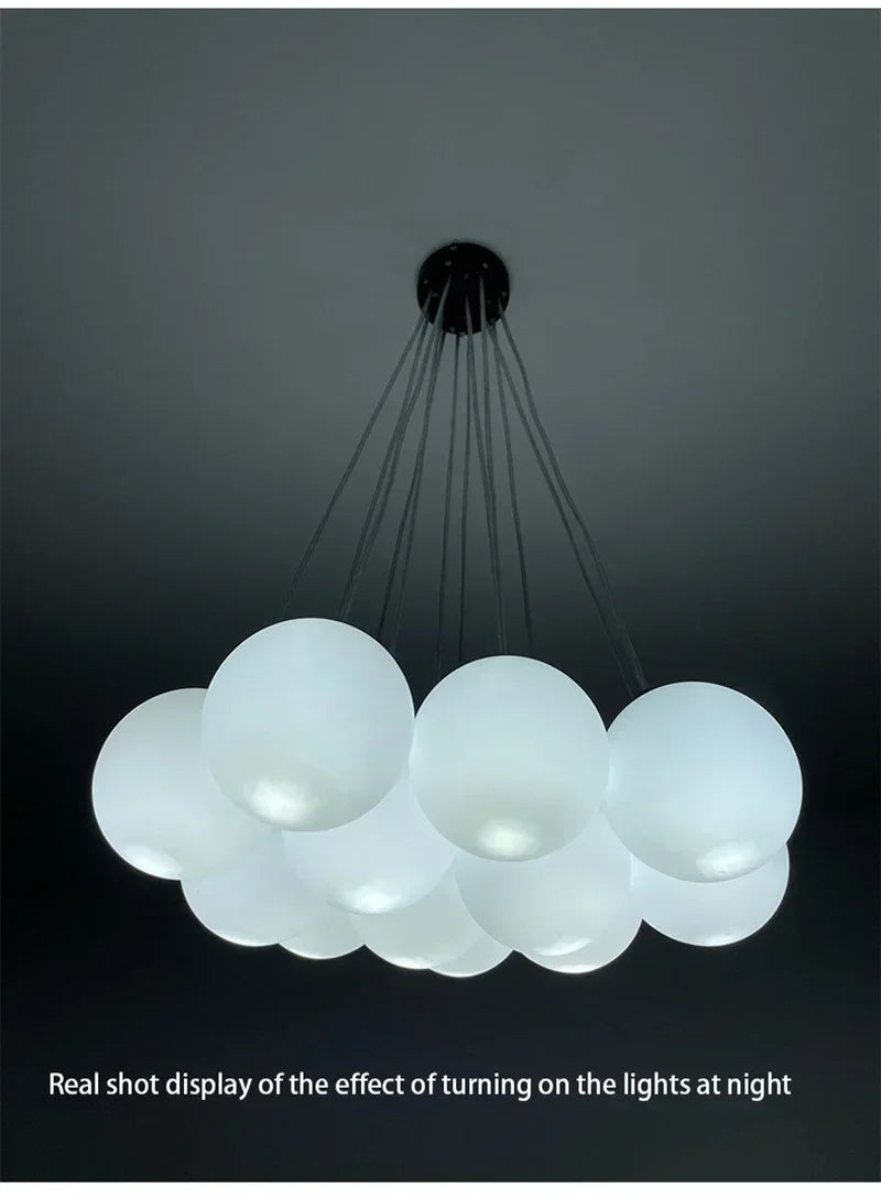 Modern white frosted glass globe luxury led chandelier with black ceiling mount for living room lighting decor switch type e27