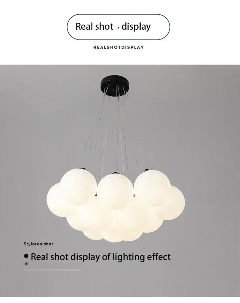 Modern luxury led cloud-shaped pendant lamp with frosted milk white glass spheres for living room lighting decor