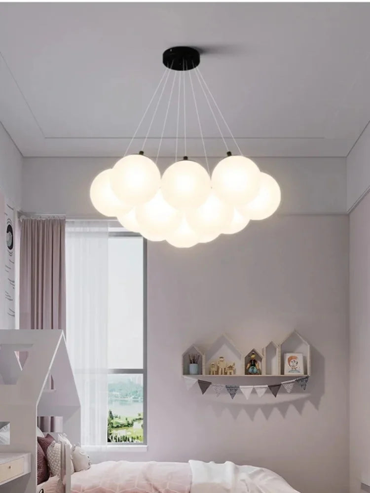 Modern luxury led cloud-shaped pendant light with milk white frosted glass globes for living room with e27 switch type