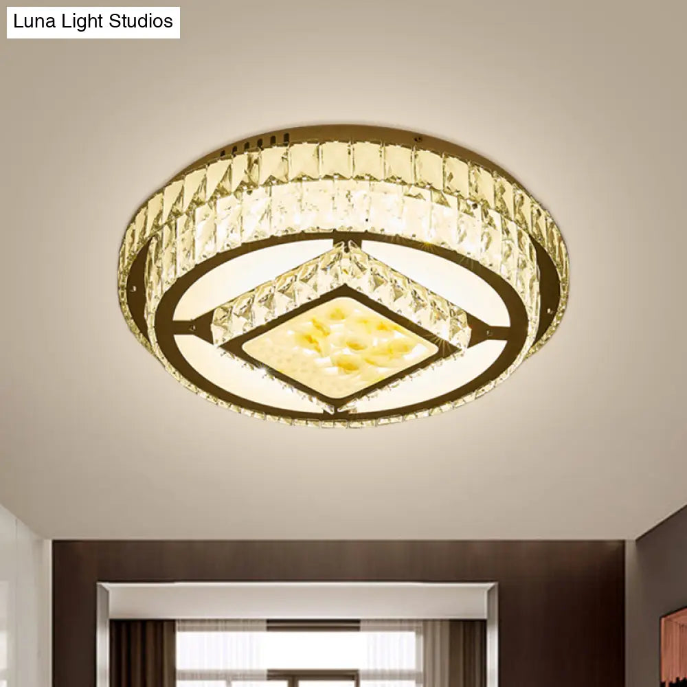 DecorBites™ DecorBites™ Modern LED Chrome Ceiling Fixture with Lotus Design: Crystal Block Circle Flush Mount
