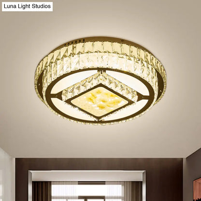 DecorBites™ DecorBites™ Modern LED Chrome Ceiling Fixture with Lotus Design: Crystal Block Circle Flush Mount