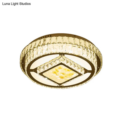 DecorBites™ DecorBites™ Modern LED Chrome Ceiling Fixture with Lotus Design: Crystal Block Circle Flush Mount