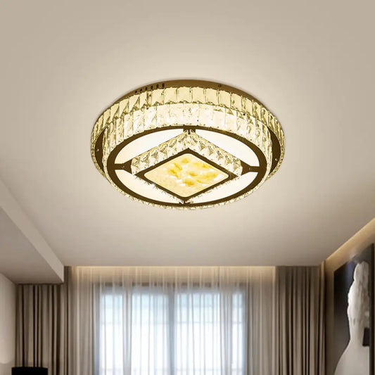 DecorBites™ DecorBites™ Modern LED Chrome Ceiling Fixture with Lotus Design: Crystal Block Circle Flush Mount