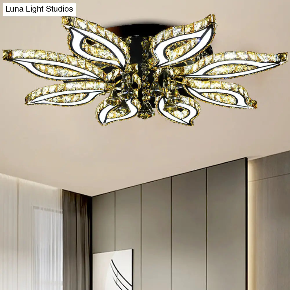 DecorBites™ DecorBites™ Modern LED Chrome Flush Mount Ceiling Light with Crystal Flower Design and Acrylic Diffuser in Warm/White/Natural Light