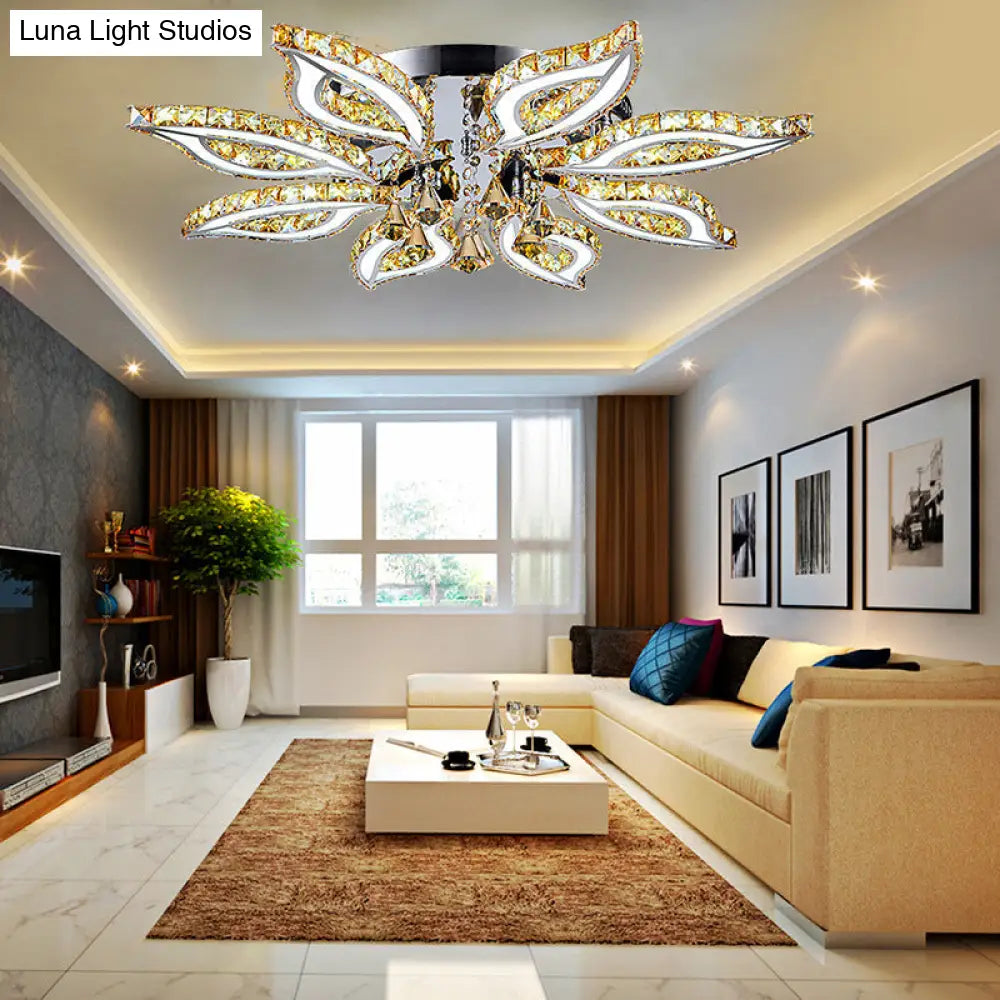 DecorBites™ DecorBites™ Modern LED Chrome Flush Mount Ceiling Light with Crystal Flower Design and Acrylic Diffuser in Warm/White/Natural Light