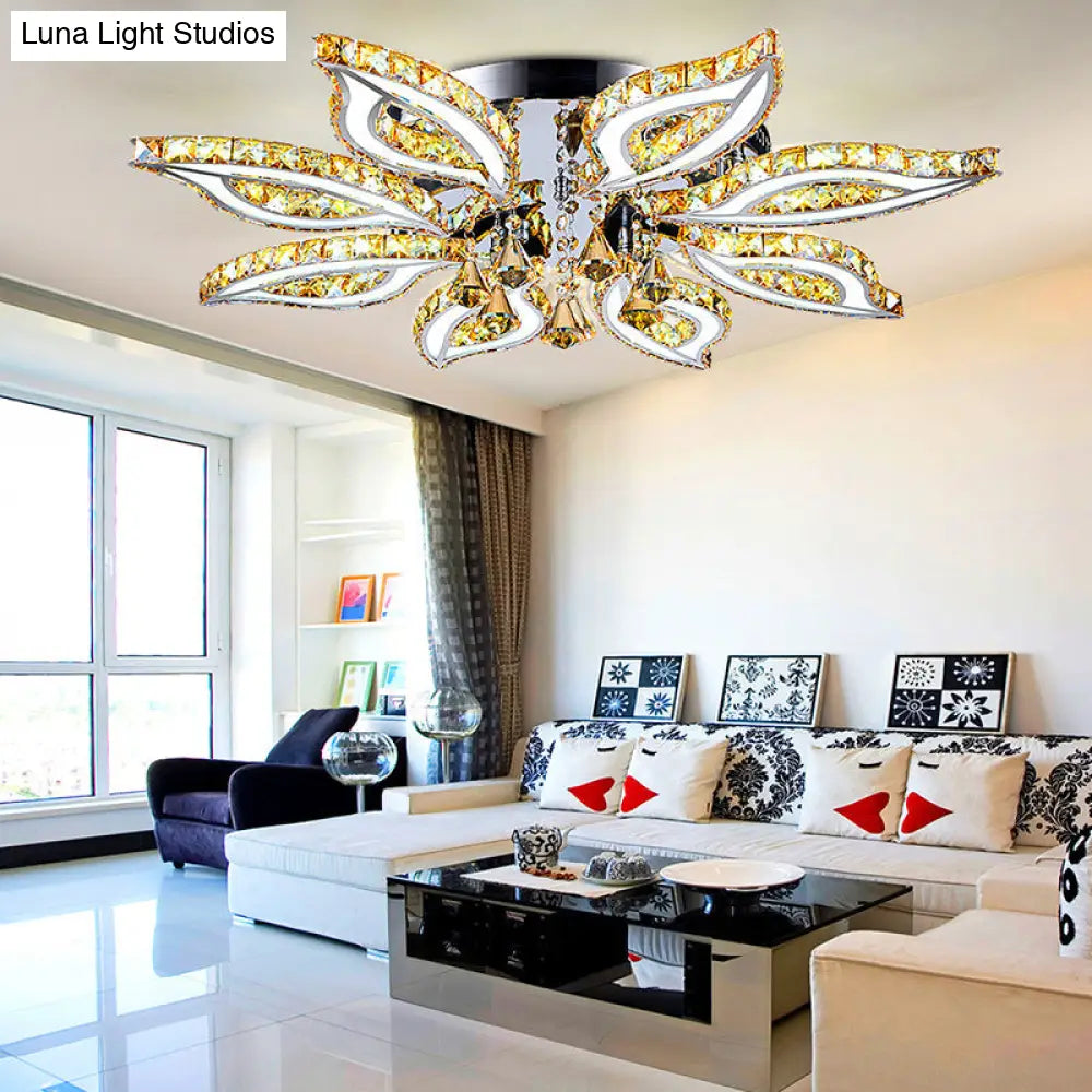 DecorBites™ DecorBites™ Modern LED Chrome Flush Mount Ceiling Light with Crystal Flower Design and Acrylic Diffuser in Warm/White/Natural Light