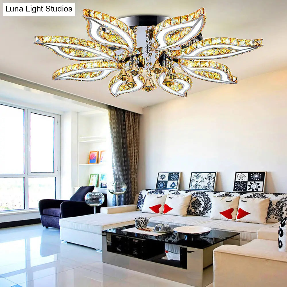 DecorBites™ DecorBites™ Modern LED Chrome Flush Mount Ceiling Light with Crystal Flower Design and Acrylic Diffuser in Warm/White/Natural Light