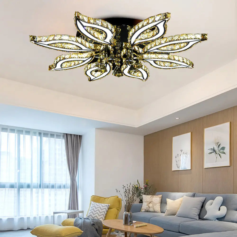 DecorBites™ DecorBites™ Modern LED Chrome Flush Mount Ceiling Light with Crystal Flower Design and Acrylic Diffuser in Warm/White/Natural Light