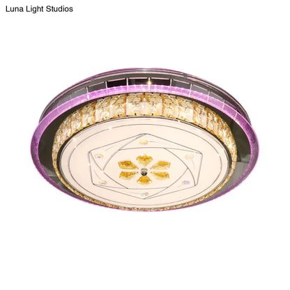 DecorBites™ DecorBites™ Modern LED Clear Crystal Blocks Stainless-Steel Round Flush Mount Lamp for Bedrooms