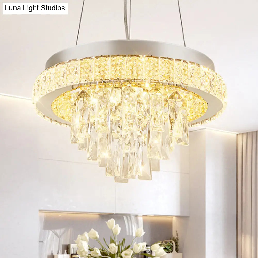 DecorBites™ Lámpara de techo LED moderna de cristal con facetas en cascada y diseño de aro cromado