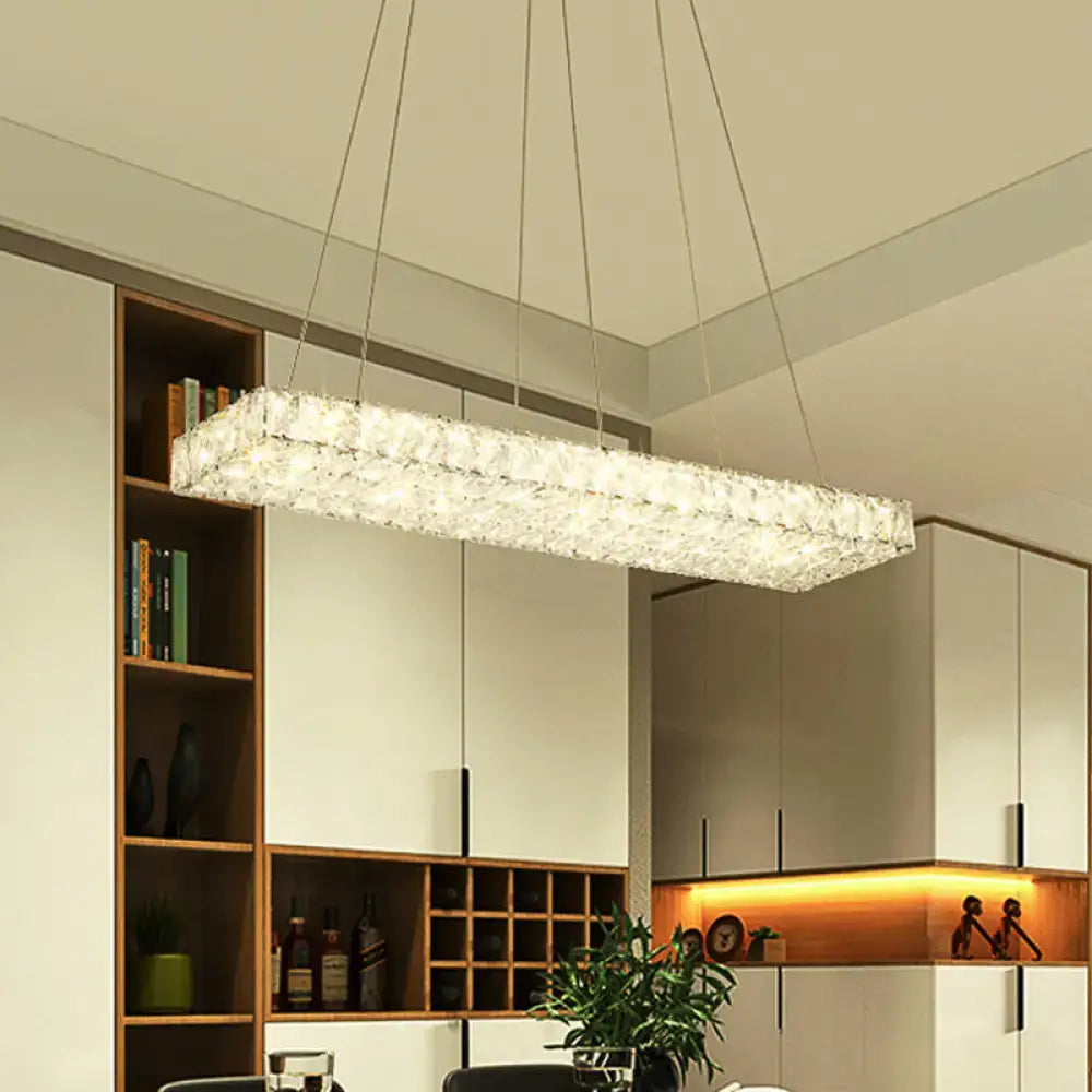 DecorBites™ modern led rectangular island chandelier with crystal design suspended by metallic cords for dining room 220v-240v 110v-120v