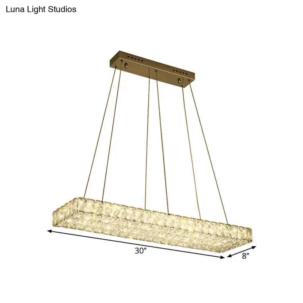 DecorBites™ modern led gold-finished rectangular island chandelier with textured crystal panels for dining room 220v-240v 110v-120v