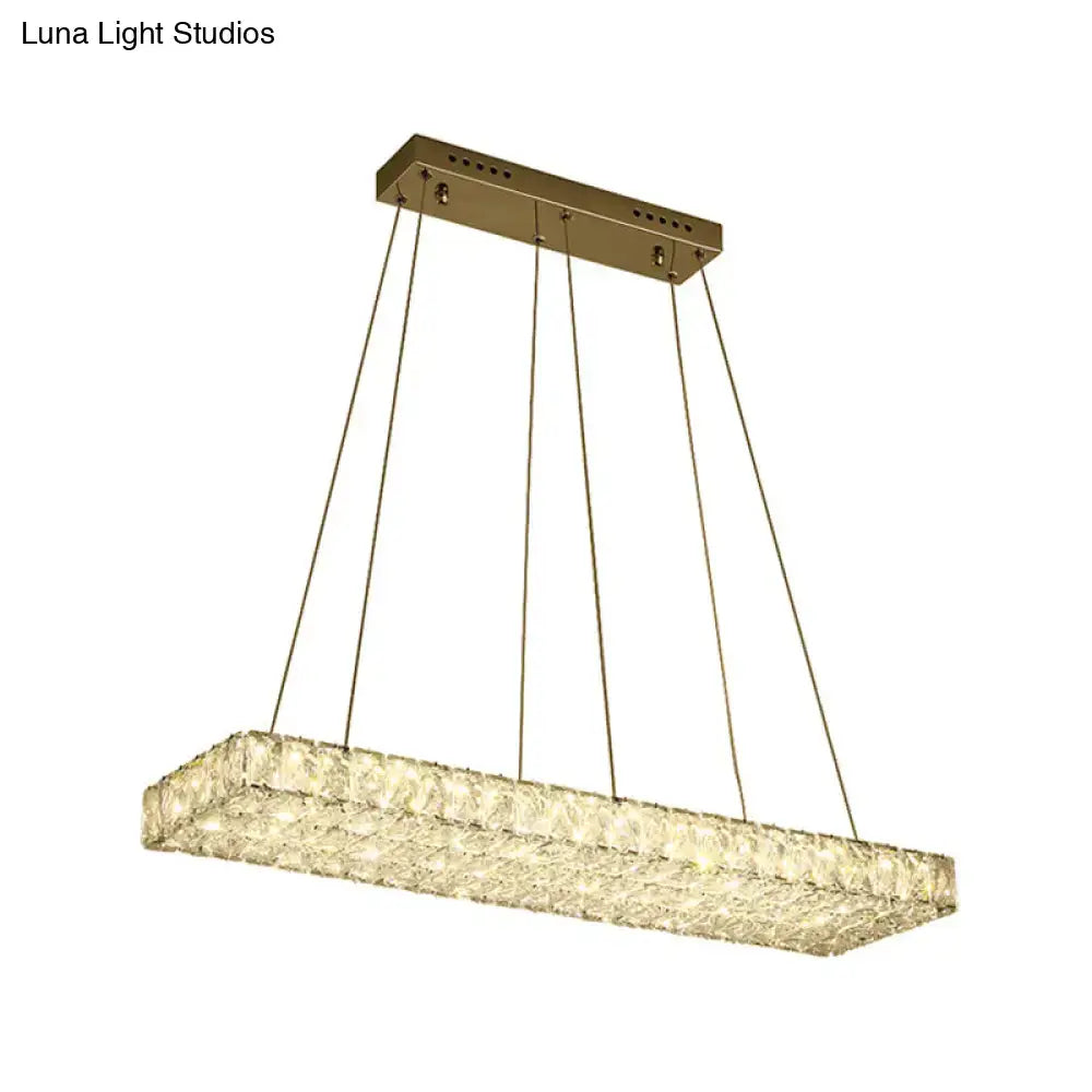 Gold-finished decorbites™ modern led crystal island chandelier rectangular pendant with textured glass panel warm white lighting