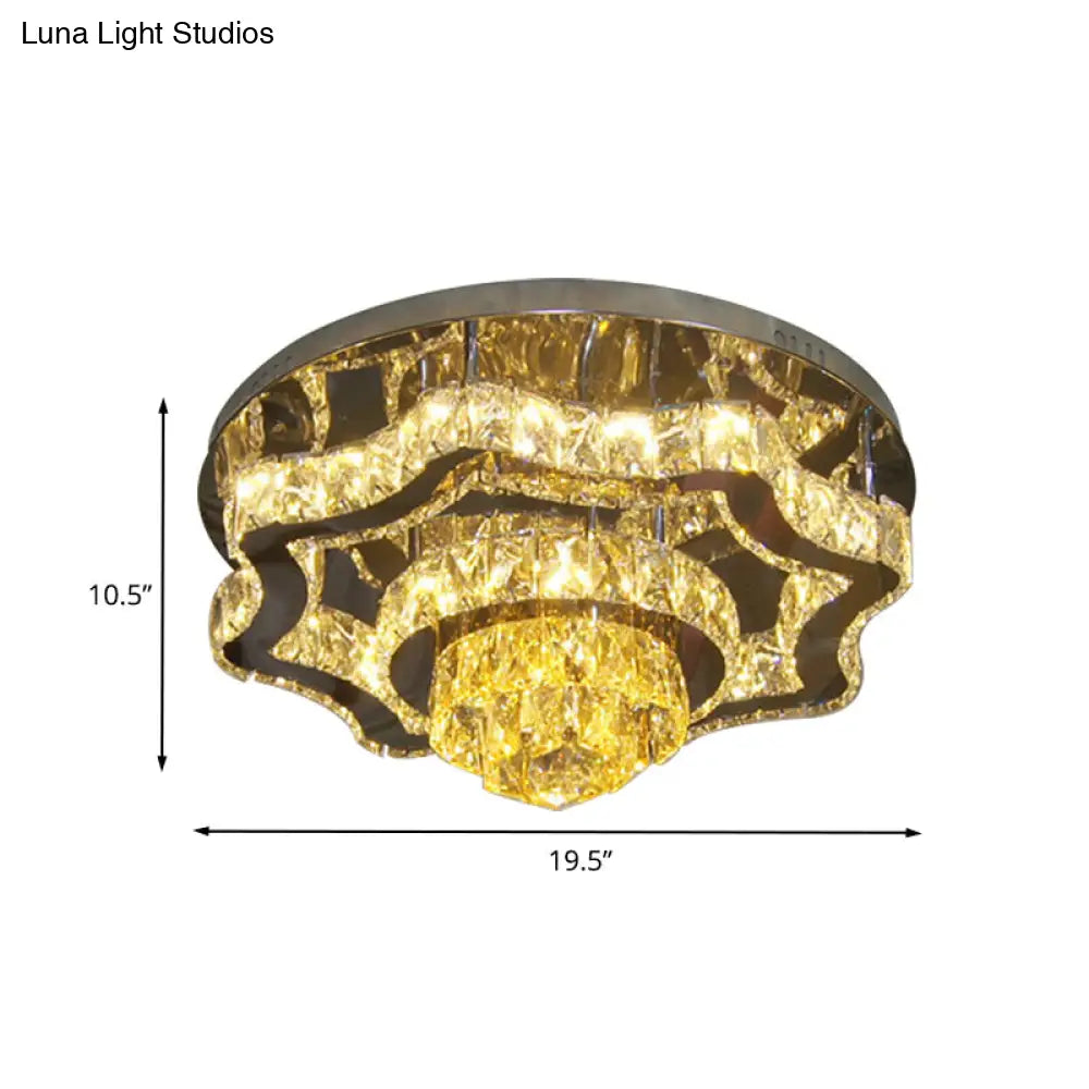 DecorBites™ Lámpara de techo semiempotrada moderna LED de cristal cromado pulido con ondas escalonadas y dosel rectangular/redondo