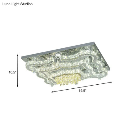 DecorBites™ Lámpara de techo semiempotrada moderna LED de cristal cromado pulido con ondas escalonadas y dosel rectangular/redondo