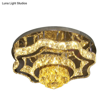 DecorBites™ Lámpara de techo semiempotrada moderna LED de cristal cromado pulido con ondas escalonadas y dosel rectangular/redondo