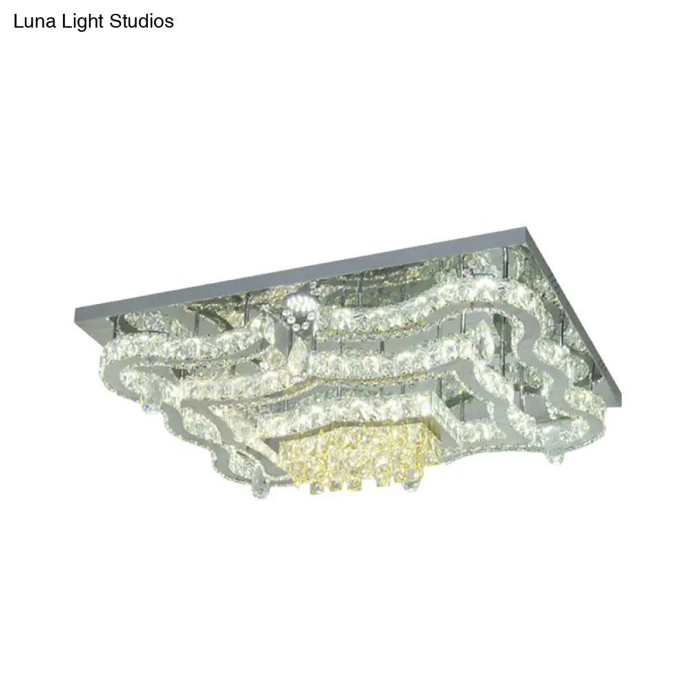 DecorBites™ Lámpara de techo semiempotrada moderna LED de cristal cromado pulido con ondas escalonadas y dosel rectangular/redondo