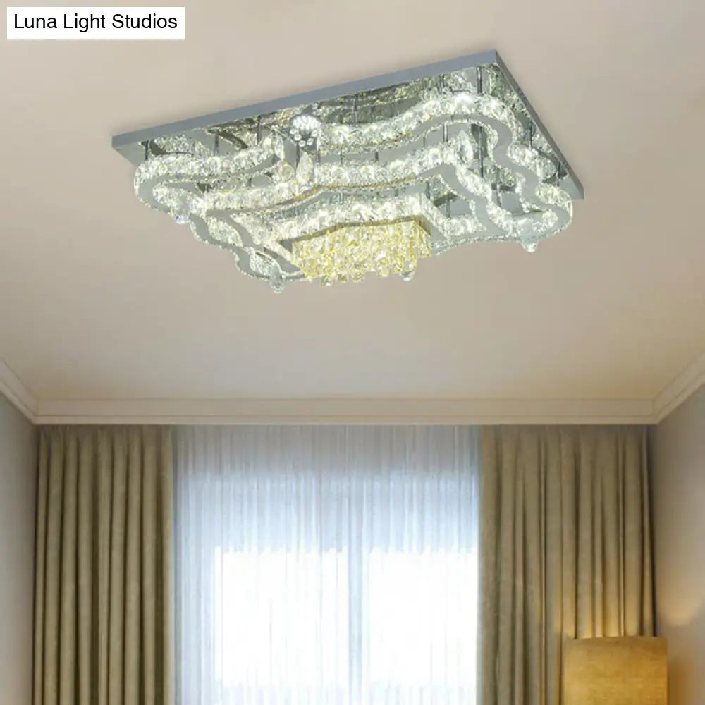 DecorBites™ Lámpara de techo semiempotrada moderna LED de cristal cromado pulido con ondas escalonadas y dosel rectangular/redondo