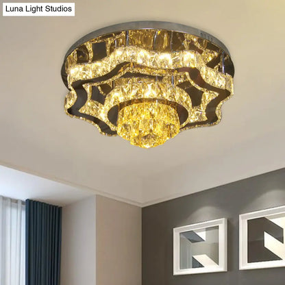 DecorBites™ Lámpara de techo semiempotrada moderna LED de cristal cromado pulido con ondas escalonadas y dosel rectangular/redondo