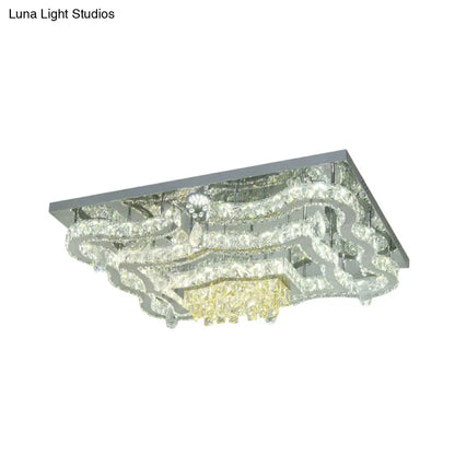 DecorBites™ Lámpara de techo semiempotrada moderna LED de cristal cromado pulido con ondas escalonadas y dosel rectangular/redondo