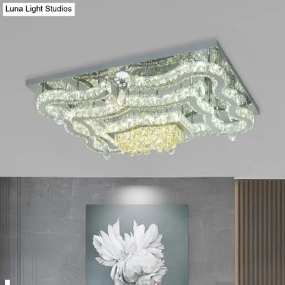 DecorBites™ Lámpara de techo semiempotrada moderna LED de cristal cromado pulido con ondas escalonadas y dosel rectangular/redondo