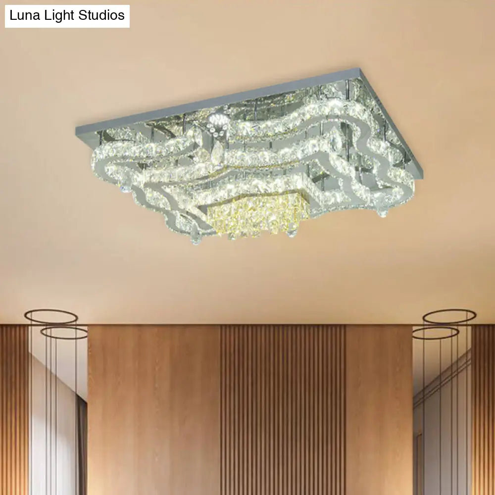 DecorBites™ Lámpara de techo semiempotrada moderna LED de cristal cromado pulido con ondas escalonadas y dosel rectangular/redondo