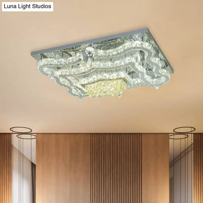 DecorBites™ Lámpara de techo semiempotrada moderna LED de cristal cromado pulido con ondas escalonadas y dosel rectangular/redondo