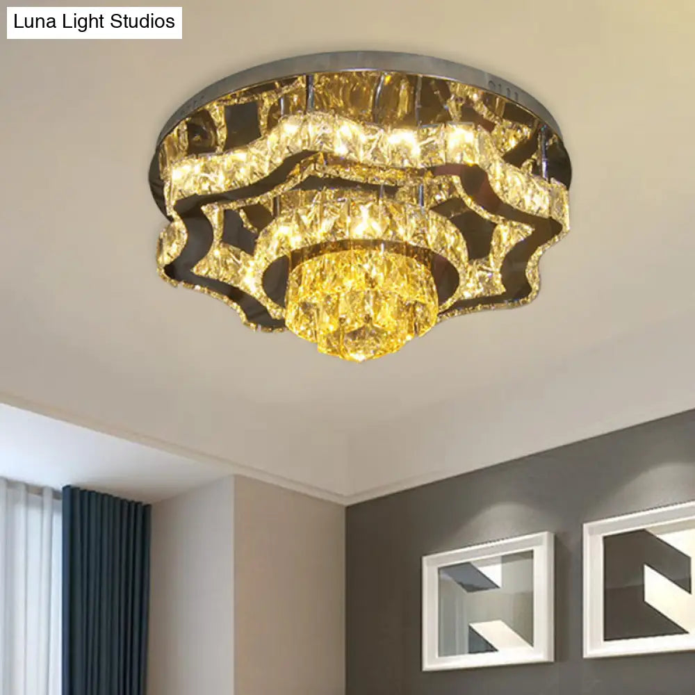 DecorBites™ Lámpara de techo semiempotrada moderna LED de cristal cromado pulido con ondas escalonadas y dosel rectangular/redondo