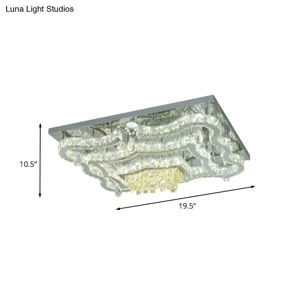 DecorBites™ Lámpara de techo semiempotrada moderna LED de cristal cromado pulido con ondas escalonadas y dosel rectangular/redondo