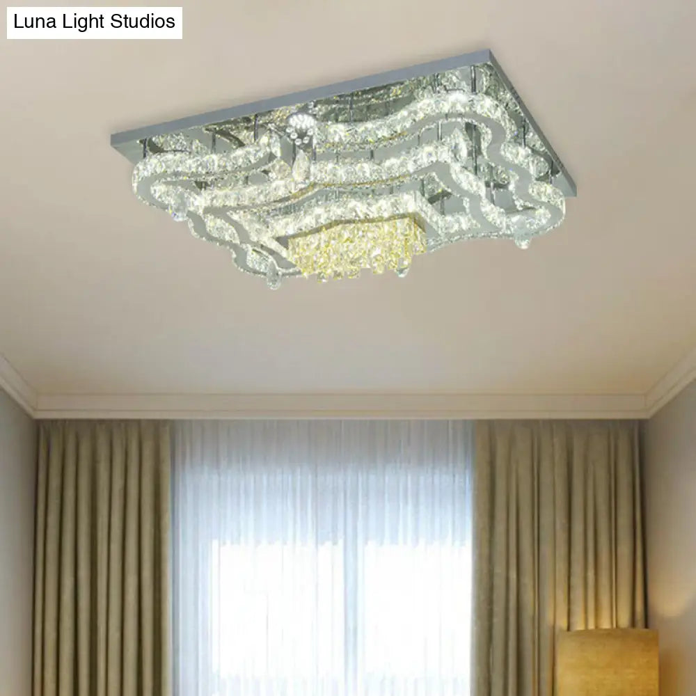DecorBites™ Lámpara de techo semiempotrada moderna LED de cristal cromado pulido con ondas escalonadas y dosel rectangular/redondo