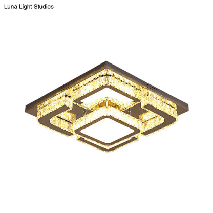 Lámpara de techo semiempotrada DecorBites™ Moderna con cristales LED - Forma cuadrada con cristales de corte rectangular, acero inoxidable