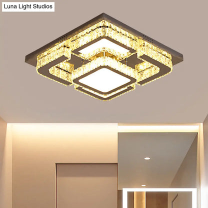 Lámpara de techo semiempotrada DecorBites™ Moderna con cristales LED - Forma cuadrada con cristales de corte rectangular, acero inoxidable