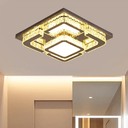 Lámpara de techo semiempotrada DecorBites™ Moderna con cristales LED - Forma cuadrada con cristales de corte rectangular, acero inoxidable